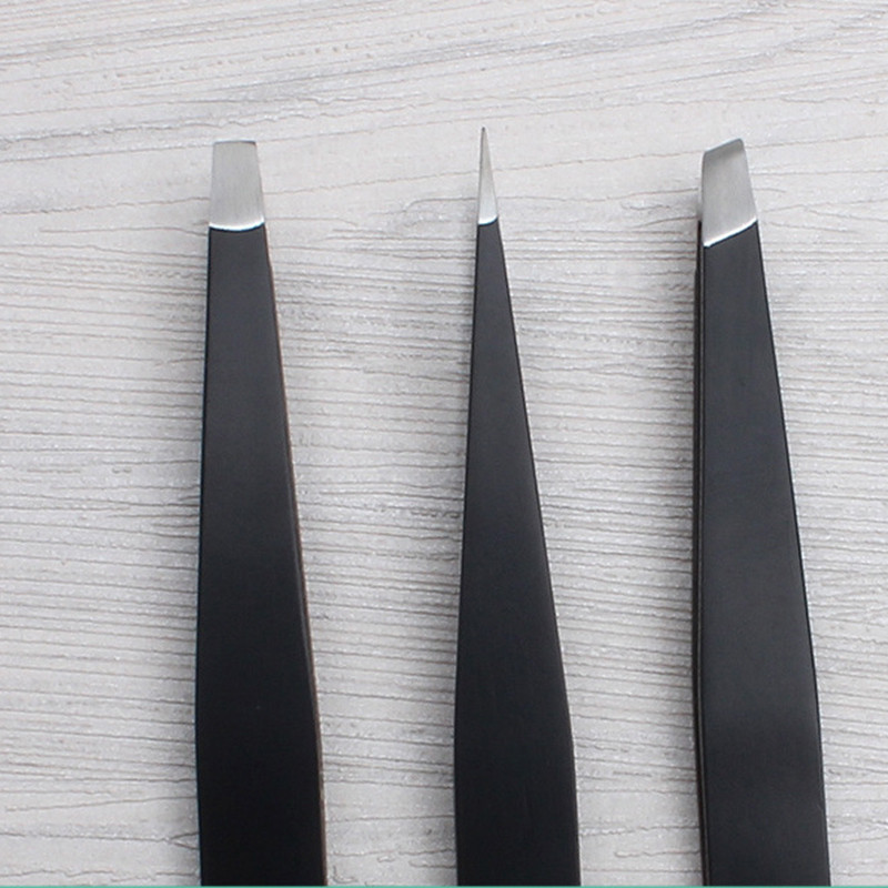 Set de 3 bucăți profesionale din oțel inoxidabil cu vârf înclinat agrafă pentru îndepărtarea genelor pensete pentru sprâncene instrument de frumusețe pentru machiaj cu pungă roșie