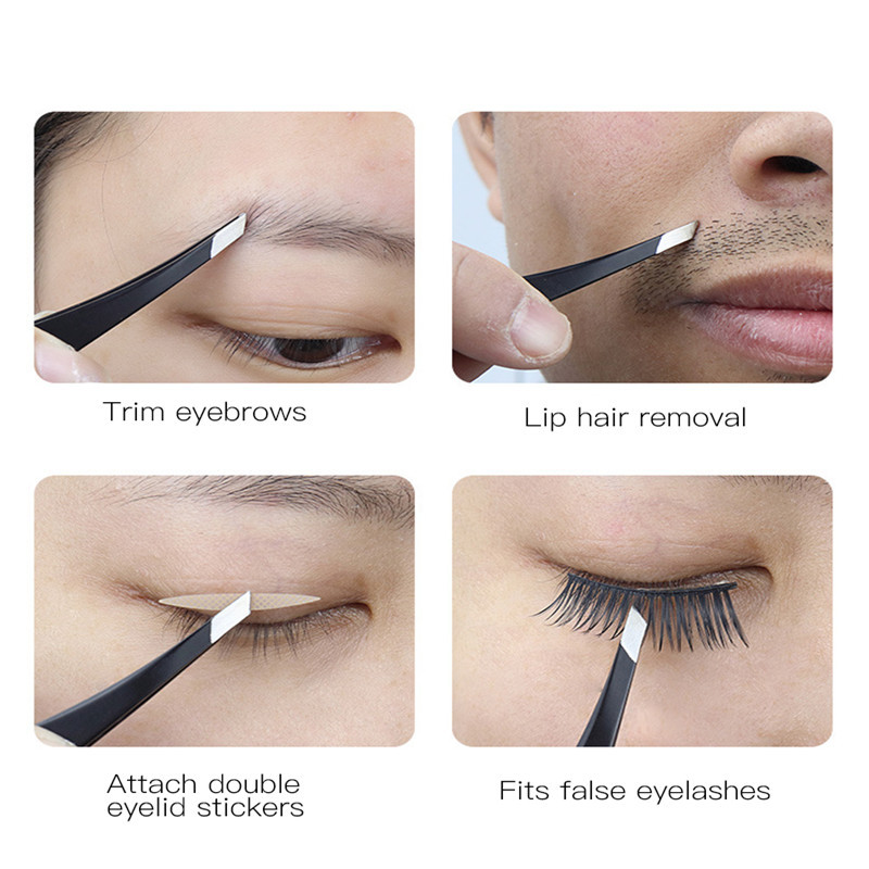 1 buc Pensetă pentru gene false Bigudiuri pentru sprâncene Vârf din oțel inoxidabil Vârf plat Vârf plat Aur roz Argint Negru Instrumente de machiaj cosmetic