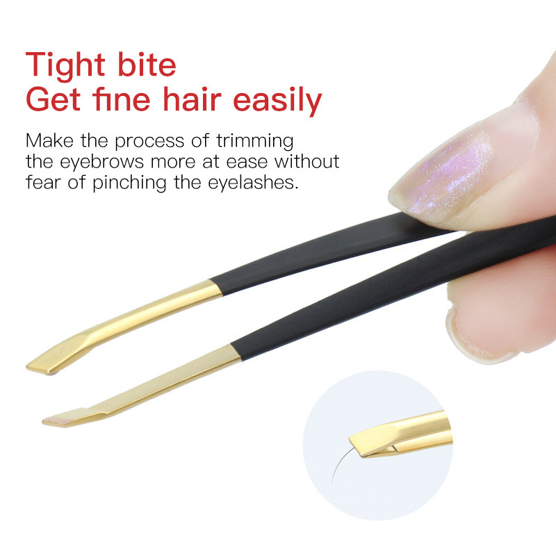 Pensetă pentru sprâncene din oțel inoxidabil, gura oblică, clemă pentru sprâncene, curba genelor, instrumente portabile profesionale de machiaj pentru uz casnic