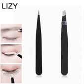 LIZY 2 buc Pensetă pentru sprâncene, din oțel inoxidabil, pentru frumusețea părului, extractor plat ascuțit, clemă pentru sprâncene, pentru îndepărtarea părului, instrumente de machiaj