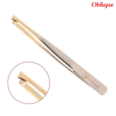 Pensetă multifuncțională din oțel inoxidabil cu vârf plat/înclinat pentru gene false pentru sprâncene Instrument de machiaj pentru îndepărtarea părului feței