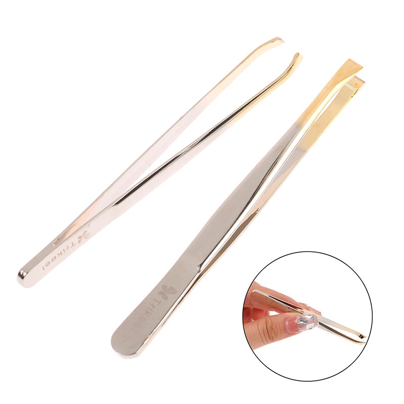 Pensetă multifuncțională din oțel inoxidabil cu vârf plat/înclinat pentru gene false pentru sprâncene Instrument de machiaj pentru îndepărtarea părului feței
