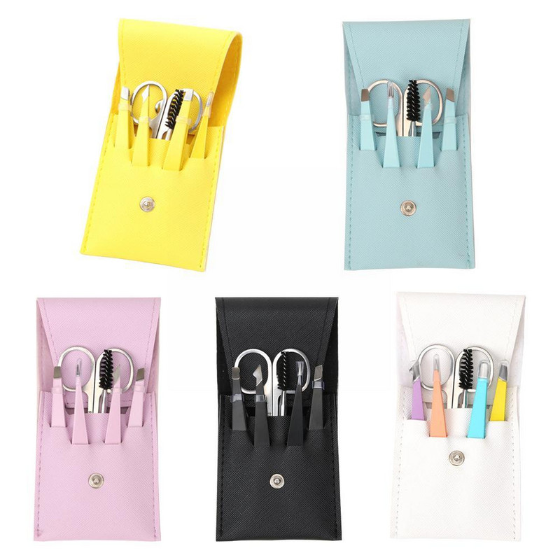 Set de 6 pensete pentru sprâncene cu foarfece curbate pentru gene, barbă, smulgător de față, cleme de extracție, perie pentru ochi, instrumente pentru îndepărtarea părului de păr J1B8