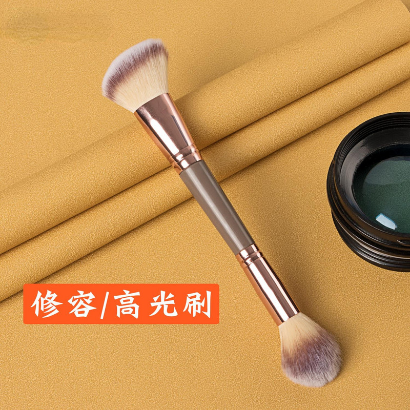 Pudră portabilă cu cap dublu perie de machiaj cu cap dublu perie de evidențiere instrument de machiaj produse cosmetice machiaj fond de ten pentru fard de pleoape