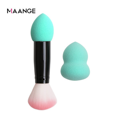 MAANGE 1 perie profesională pentru fard de obraz 2 capete Pensule de machiaj din nailon Instrumente cosmetice metalice cu două capete cu burete pentru instrumente de machiaj