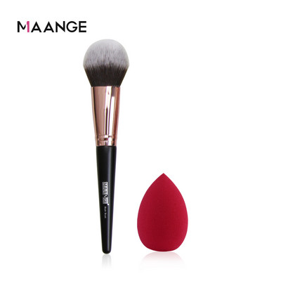 MAANGE 1 perie profesională pentru fard de obraz 2 capete Pensule de machiaj din nailon Instrumente cosmetice metalice cu două capete cu burete pentru instrumente de machiaj