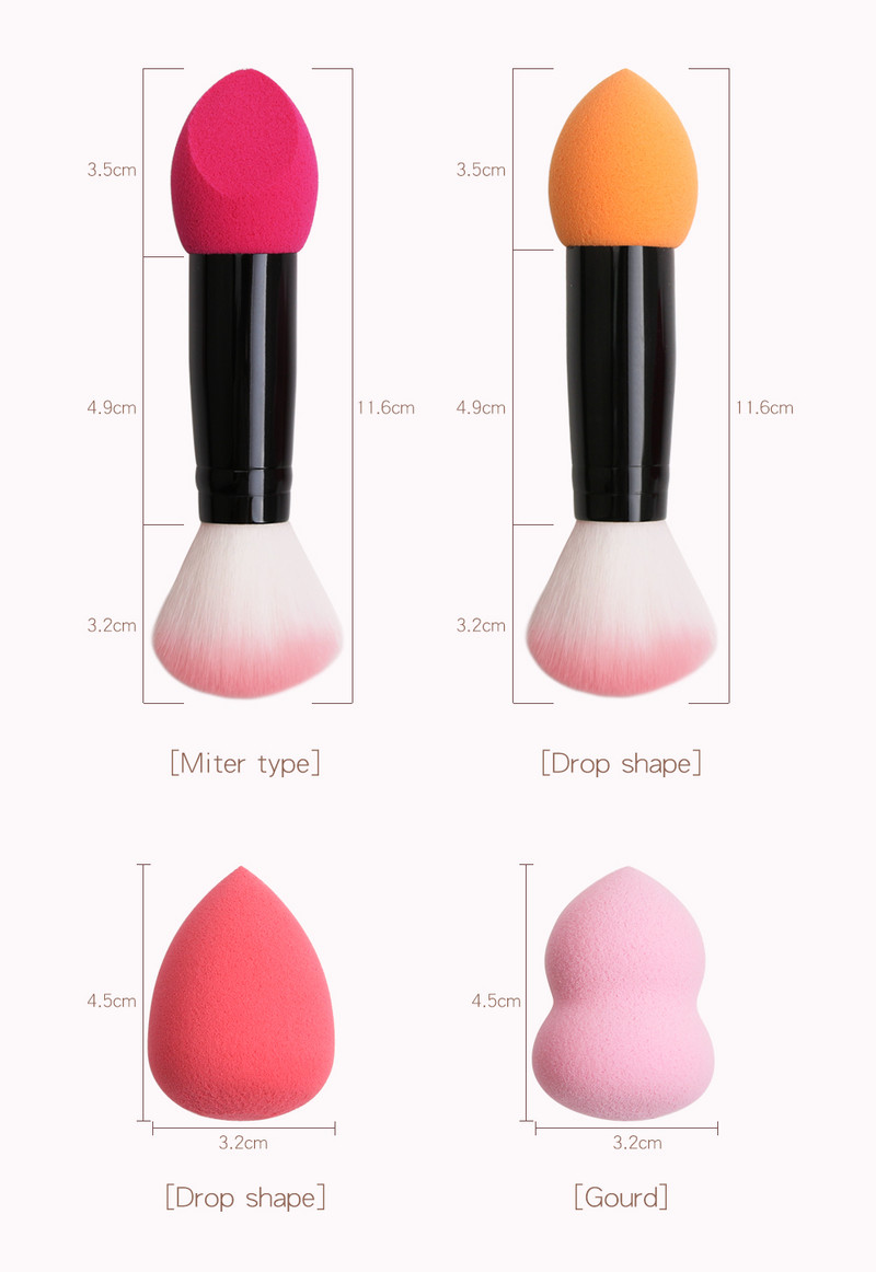 MAANGE 1 perie profesională pentru fard de obraz 2 capete Pensule de machiaj din nailon Instrumente cosmetice metalice cu două capete cu burete pentru instrumente de machiaj