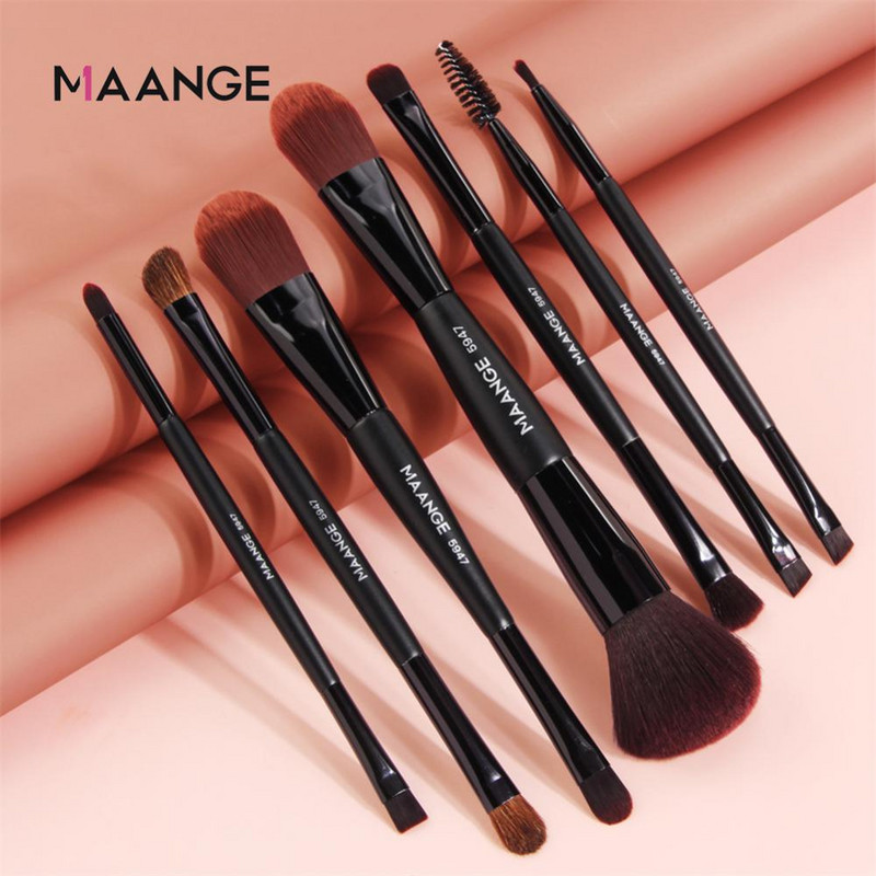 Hot 7 bucăți set de pensule de machiaj cu cap dublu, pudră pentru fard de obraz, fard de ochi, corector, pentru frumusețe, pentru cosmetice.