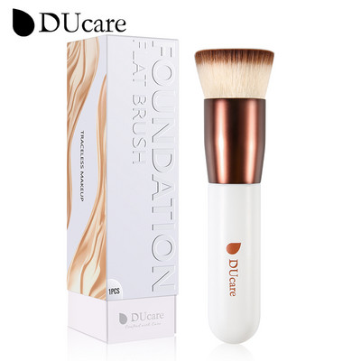 DUcare Professional Flat Top Kabuki Foundation Brush Păr sintetic amestec lichid Pudră minerală Instrumente de machiaj Rose Gold/Alb