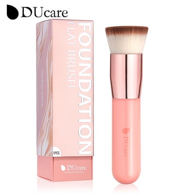 DUcare Professional Flat Top Kabuki Foundation Brush Păr sintetic amestec lichid Pudră minerală Instrumente de machiaj Rose Gold/Alb