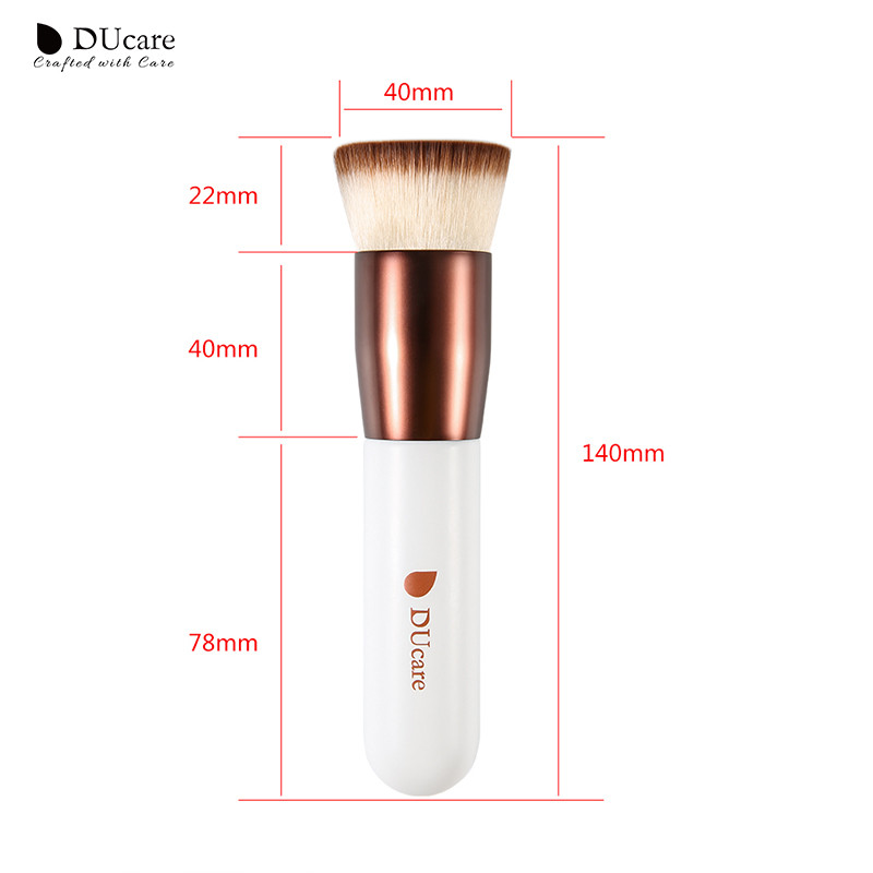 DUcare Professional Flat Top Kabuki Foundation Brush Păr sintetic amestec lichid Pudră minerală Instrumente de machiaj Rose Gold/Alb