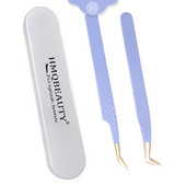 Pensete pentru gene false 2 buc cu cutie Design anti-alunecare Pensetă antistatică de înaltă precizie Accesorii pentru extensie pentru gene Instrument de machiaj