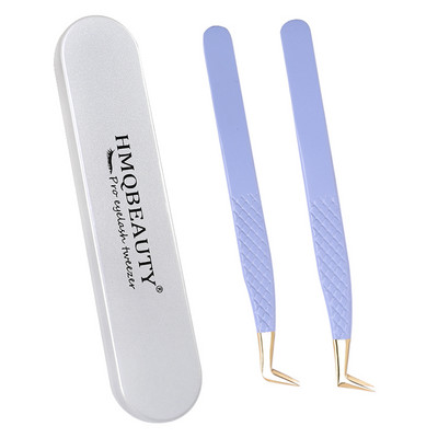 Pensete pentru gene false 2 buc cu cutie Design anti-alunecare Pensetă antistatică de înaltă precizie Accesorii pentru extensie pentru gene Instrument de machiaj