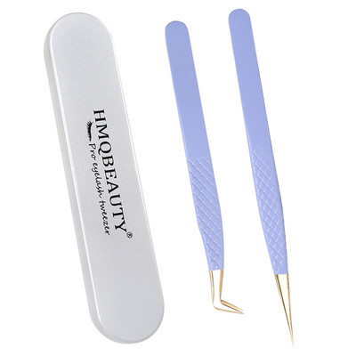 Pensete pentru gene false 2 buc cu cutie Design anti-alunecare Pensetă antistatică de înaltă precizie Accesorii pentru extensie pentru gene Instrument de machiaj