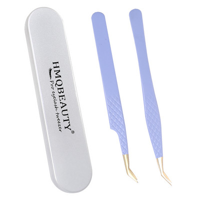 Pensete pentru gene false 2 buc cu cutie Design anti-alunecare Pensetă antistatică de înaltă precizie Accesorii pentru extensie pentru gene Instrument de machiaj