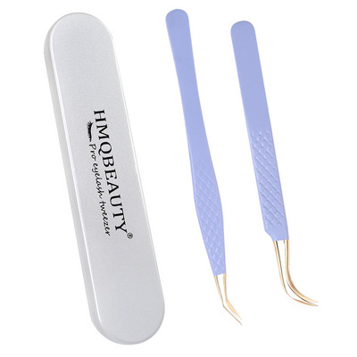 Pensete pentru gene false 2 buc cu cutie Design anti-alunecare Pensetă antistatică de înaltă precizie Accesorii pentru extensie pentru gene Instrument de machiaj