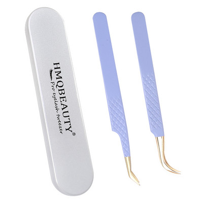 Pensete pentru gene false 2 buc cu cutie Design anti-alunecare Pensetă antistatică de înaltă precizie Accesorii pentru extensie pentru gene Instrument de machiaj