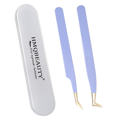 Pensete pentru gene false 2 buc cu cutie Design anti-alunecare Pensetă antistatică de înaltă precizie Accesorii pentru extensie pentru gene Instrument de machiaj