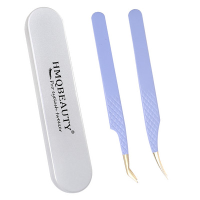 Pensete pentru gene false 2 buc cu cutie Design anti-alunecare Pensetă antistatică de înaltă precizie Accesorii pentru extensie pentru gene Instrument de machiaj