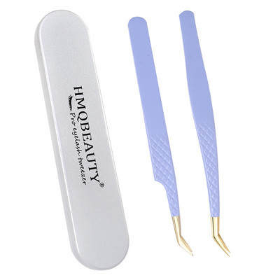 Pensete pentru gene false 2 buc cu cutie Design anti-alunecare Pensetă antistatică de înaltă precizie Accesorii pentru extensie pentru gene Instrument de machiaj