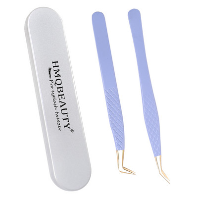 Pensete pentru gene false 2 buc cu cutie Design anti-alunecare Pensetă antistatică de înaltă precizie Accesorii pentru extensie pentru gene Instrument de machiaj