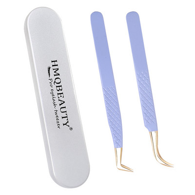 Pensete pentru gene false 2 buc cu cutie Design anti-alunecare Pensetă antistatică de înaltă precizie Accesorii pentru extensie pentru gene Instrument de machiaj