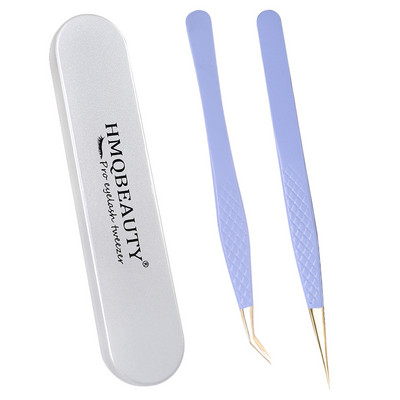 Pensete pentru gene false 2 buc cu cutie Design anti-alunecare Pensetă antistatică de înaltă precizie Accesorii pentru extensie pentru gene Instrument de machiaj