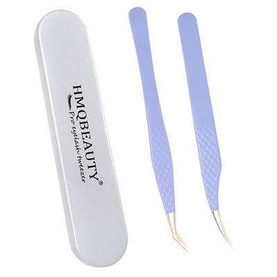 Pensete pentru gene false 2 buc cu cutie Design anti-alunecare Pensetă antistatică de înaltă precizie Accesorii pentru extensie pentru gene Instrument de machiaj