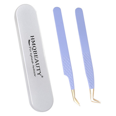 Pensete pentru gene false 2 buc cu cutie Design anti-alunecare Pensetă antistatică de înaltă precizie Accesorii pentru extensie pentru gene Instrument de machiaj