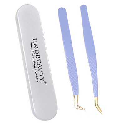 Pensete pentru gene false 2 buc cu cutie Design anti-alunecare Pensetă antistatică de înaltă precizie Accesorii pentru extensie pentru gene Instrument de machiaj