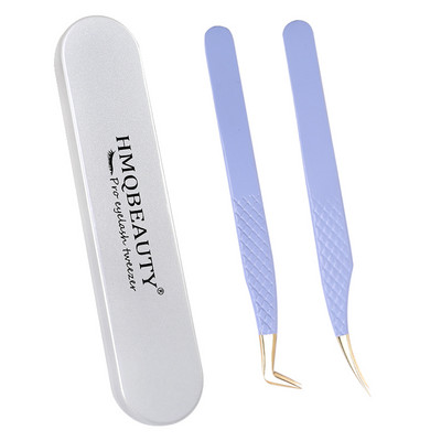 Pensete pentru gene false 2 buc cu cutie Design anti-alunecare Pensetă antistatică de înaltă precizie Accesorii pentru extensie pentru gene Instrument de machiaj