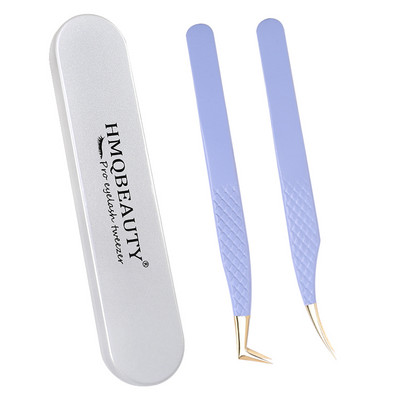 Pensete pentru gene false 2 buc cu cutie Design anti-alunecare Pensetă antistatică de înaltă precizie Accesorii pentru extensie pentru gene Instrument de machiaj