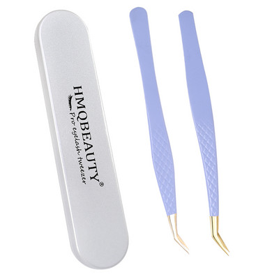 Pensete pentru gene false 2 buc cu cutie Design anti-alunecare Pensetă antistatică de înaltă precizie Accesorii pentru extensie pentru gene Instrument de machiaj