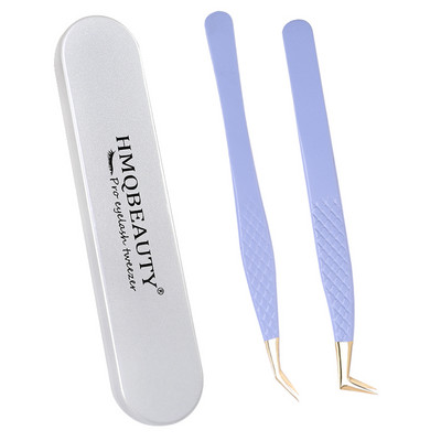 Pensete pentru gene false 2 buc cu cutie Design anti-alunecare Pensetă antistatică de înaltă precizie Accesorii pentru extensie pentru gene Instrument de machiaj