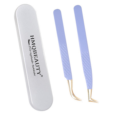 Pensete pentru gene false 2 buc cu cutie Design anti-alunecare Pensetă antistatică de înaltă precizie Accesorii pentru extensie pentru gene Instrument de machiaj