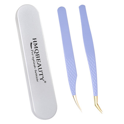 Pensete pentru gene false 2 buc cu cutie Design anti-alunecare Pensetă antistatică de înaltă precizie Accesorii pentru extensie pentru gene Instrument de machiaj