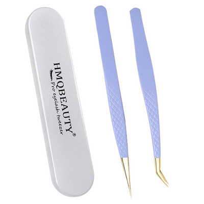 Pensete pentru gene false 2 buc cu cutie Design anti-alunecare Pensetă antistatică de înaltă precizie Accesorii pentru extensie pentru gene Instrument de machiaj