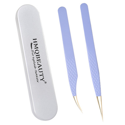 Pensete pentru gene false 2 buc cu cutie Design anti-alunecare Pensetă antistatică de înaltă precizie Accesorii pentru extensie pentru gene Instrument de machiaj