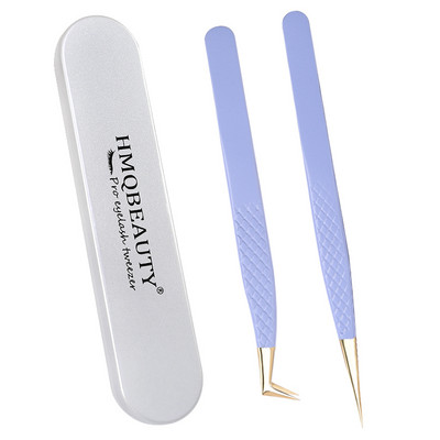 Pensete pentru gene false 2 buc cu cutie Design anti-alunecare Pensetă antistatică de înaltă precizie Accesorii pentru extensie pentru gene Instrument de machiaj