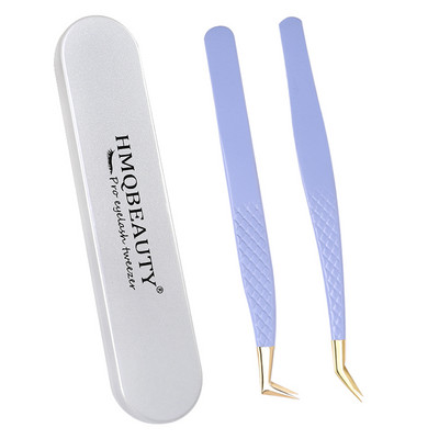 Pensete pentru gene false 2 buc cu cutie Design anti-alunecare Pensetă antistatică de înaltă precizie Accesorii pentru extensie pentru gene Instrument de machiaj