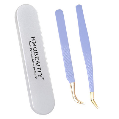 Pensete pentru gene false 2 buc cu cutie Design anti-alunecare Pensetă antistatică de înaltă precizie Accesorii pentru extensie pentru gene Instrument de machiaj