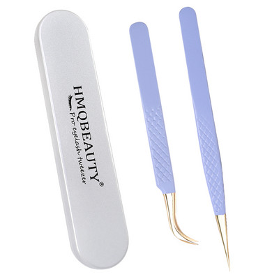 Pensete pentru gene false 2 buc cu cutie Design anti-alunecare Pensetă antistatică de înaltă precizie Accesorii pentru extensie pentru gene Instrument de machiaj