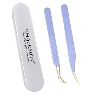 Pensete pentru gene false 2 buc cu cutie Design anti-alunecare Pensetă antistatică de înaltă precizie Accesorii pentru extensie pentru gene Instrument de machiaj
