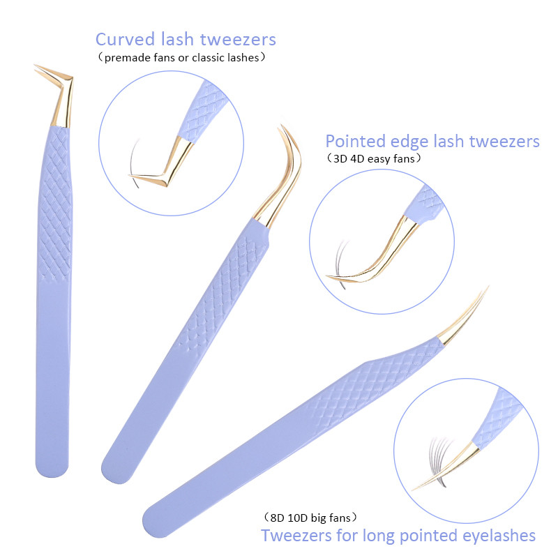 Pensete pentru gene false 2 buc cu cutie Design anti-alunecare Pensetă antistatică de înaltă precizie Accesorii pentru extensie pentru gene Instrument de machiaj