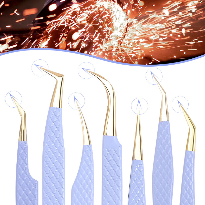 Pensete pentru gene false 2 buc cu cutie Design anti-alunecare Pensetă antistatică de înaltă precizie Accesorii pentru extensie pentru gene Instrument de machiaj