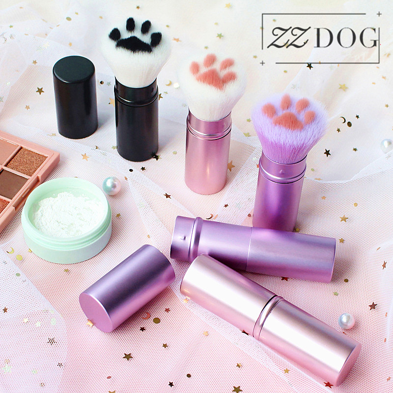 ZZDOG 1 buc perie de machiaj retractabilă de înaltă calitate, pudră de față, fard de obraz, perie cosmetică, instrumente de frumusețe drăguță, păr natural moale