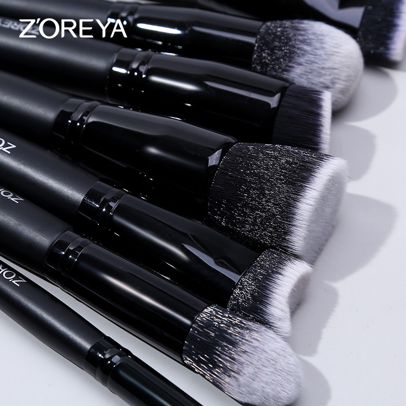 ZOREYA 7 buc. Set pensule de machiaj negre, pudră pentru gene profesionale pentru sprâncene, pensule sintetice pentru fond de ten, cosmetice, frumusețe