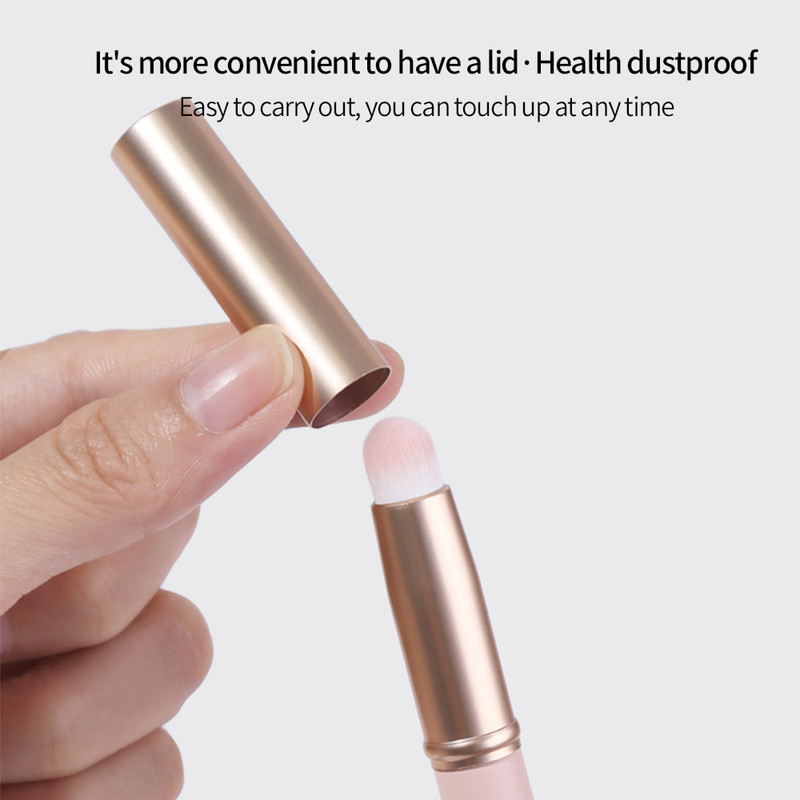 Pensule de buze ZOREYA roz pentru corector, pudră, perie de machiaj pentru contur, perie de buze cu cap rotund, cu capac