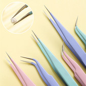 Nerūsējošā tērauda taisnas + izliektas krāsainas pincetes nagu mākslas uzlīmei Rhinestones picking Tool grims Skropstu DIY pincetes rīks