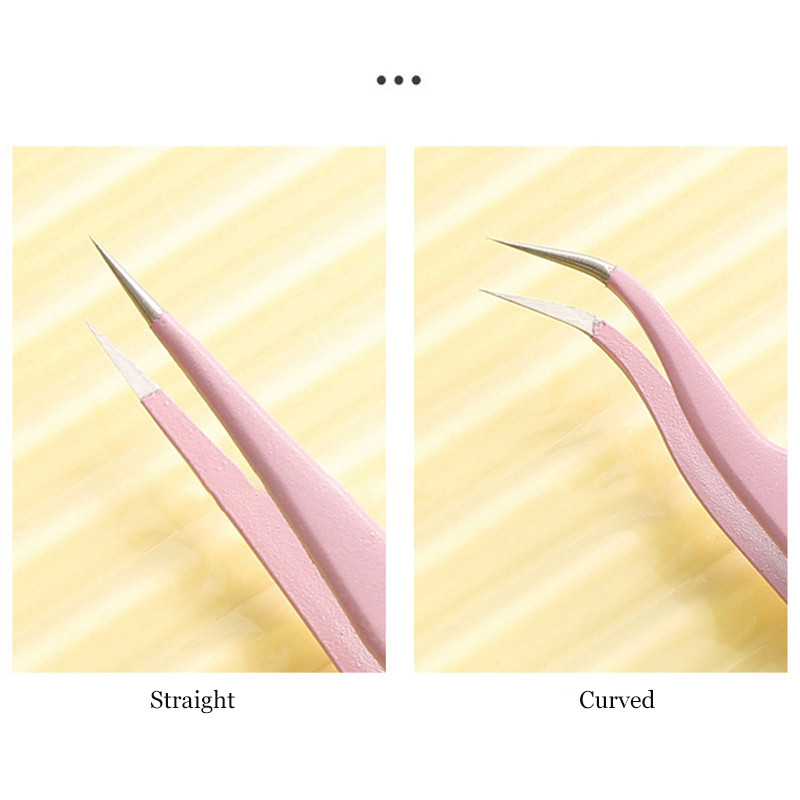 Nerūdijančio plieno tiesus + lenktas spalvotas pincetas nagų dailinimui. Lipdukų krištolas rinkimo įrankis Makiažo blakstienų DIY pincetas